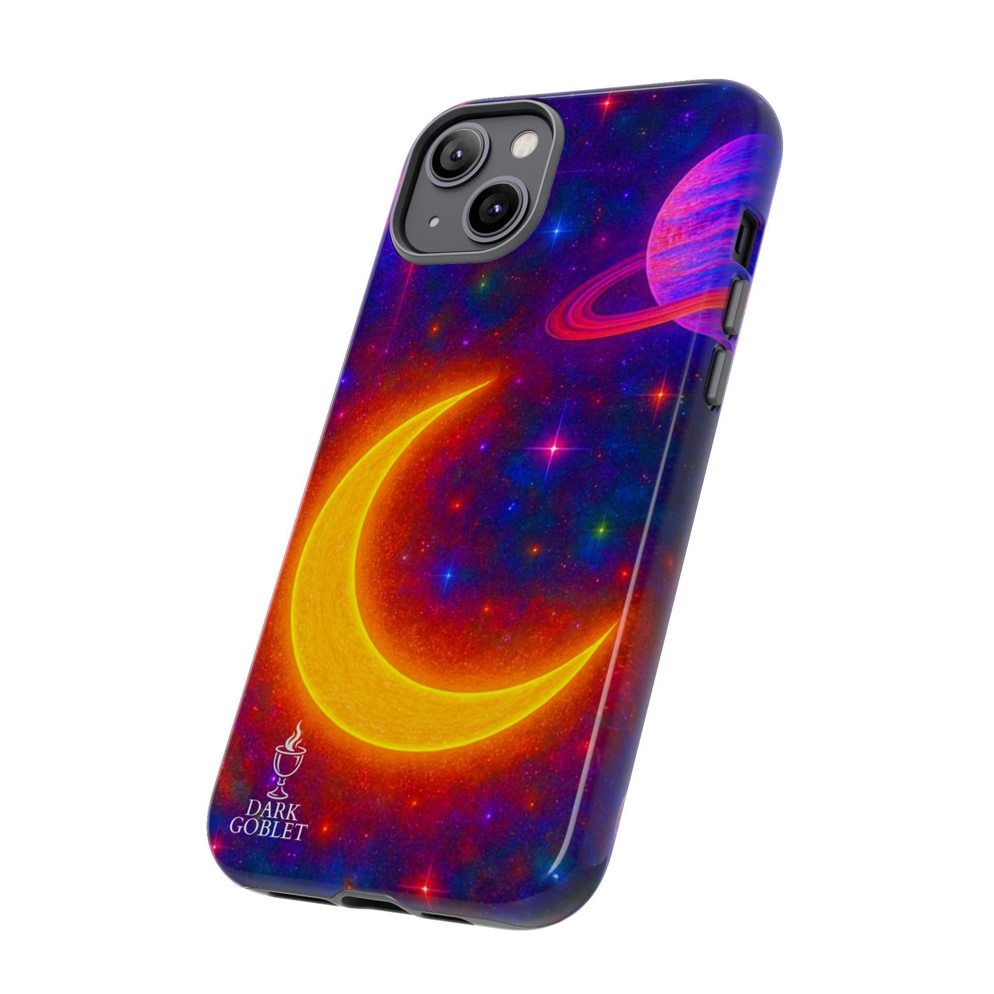 Galaxy Moon Tough Phone Case — Neon Crescent Planet Space Design