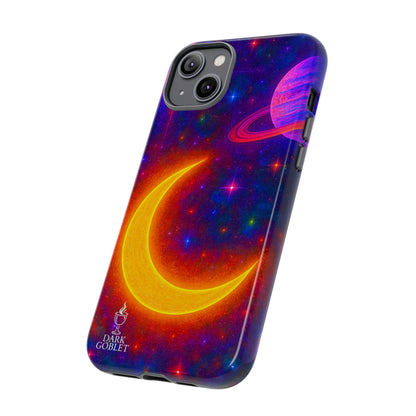 Galaxy Moon Tough Phone Case — Neon Crescent Planet Space Design
