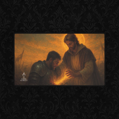 The Healer Fantasy Desk Mat — Large Gaming Mousepad with Holy Magic & Battlefield Healing Art Male