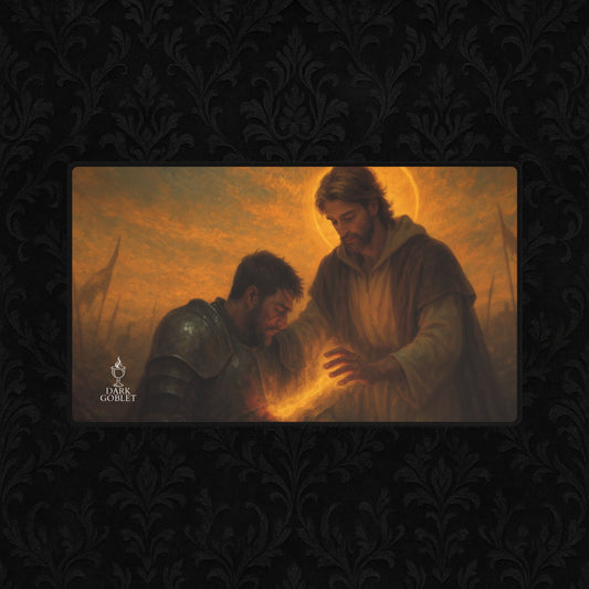 The Healer Fantasy Desk Mat — Large Gaming Mousepad with Holy Magic & Battlefield Healing Art Male