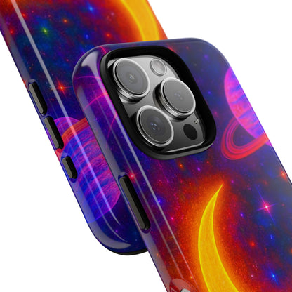 Galaxy Moon Tough Phone Case — Neon Crescent Planet Space Design