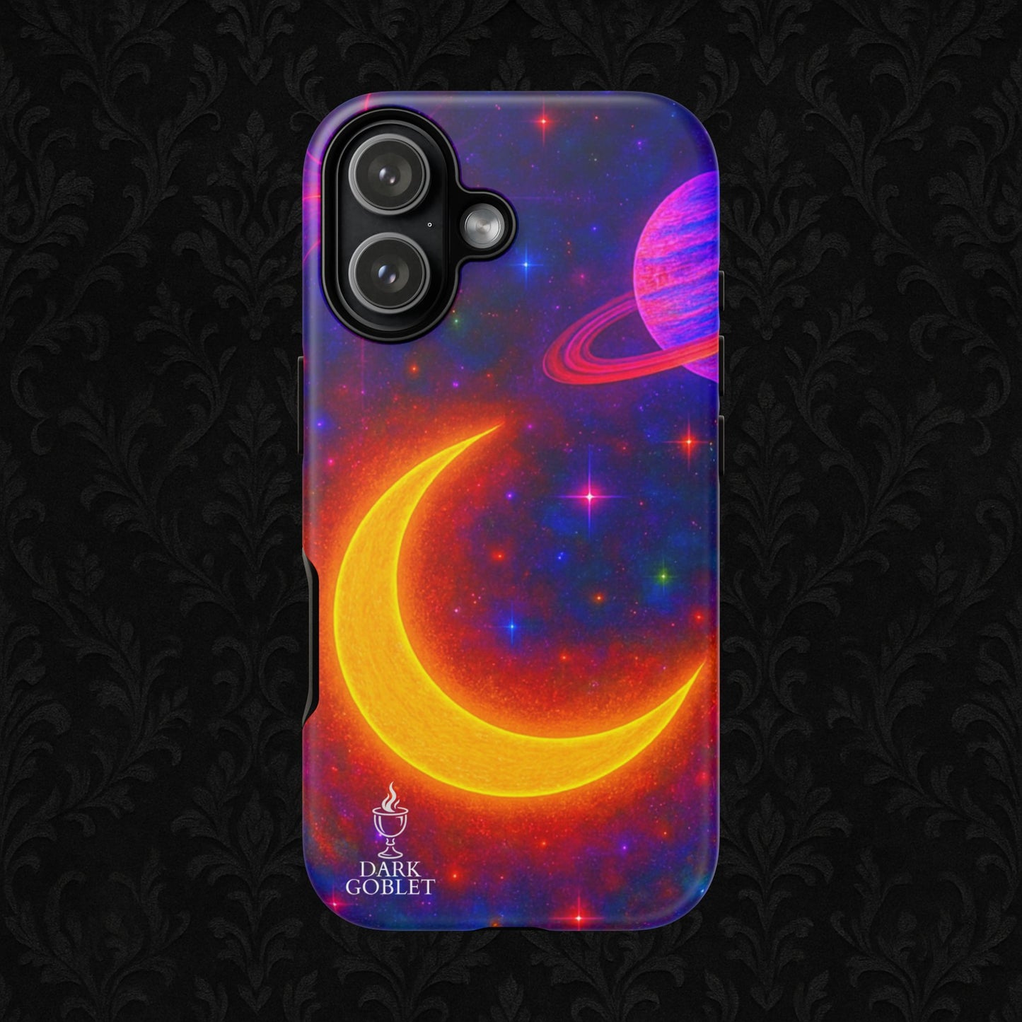Galaxy Moon Tough Phone Case — Neon Crescent Planet Space Design
