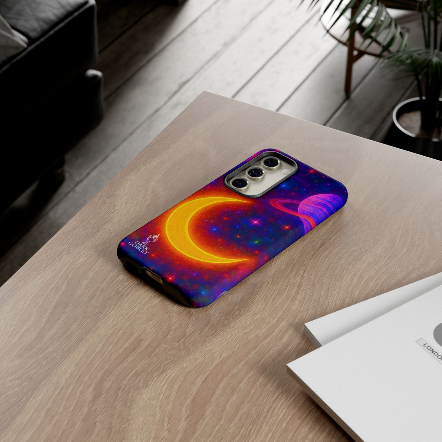 Galaxy Moon Tough Phone Case — Neon Crescent Planet Space Design