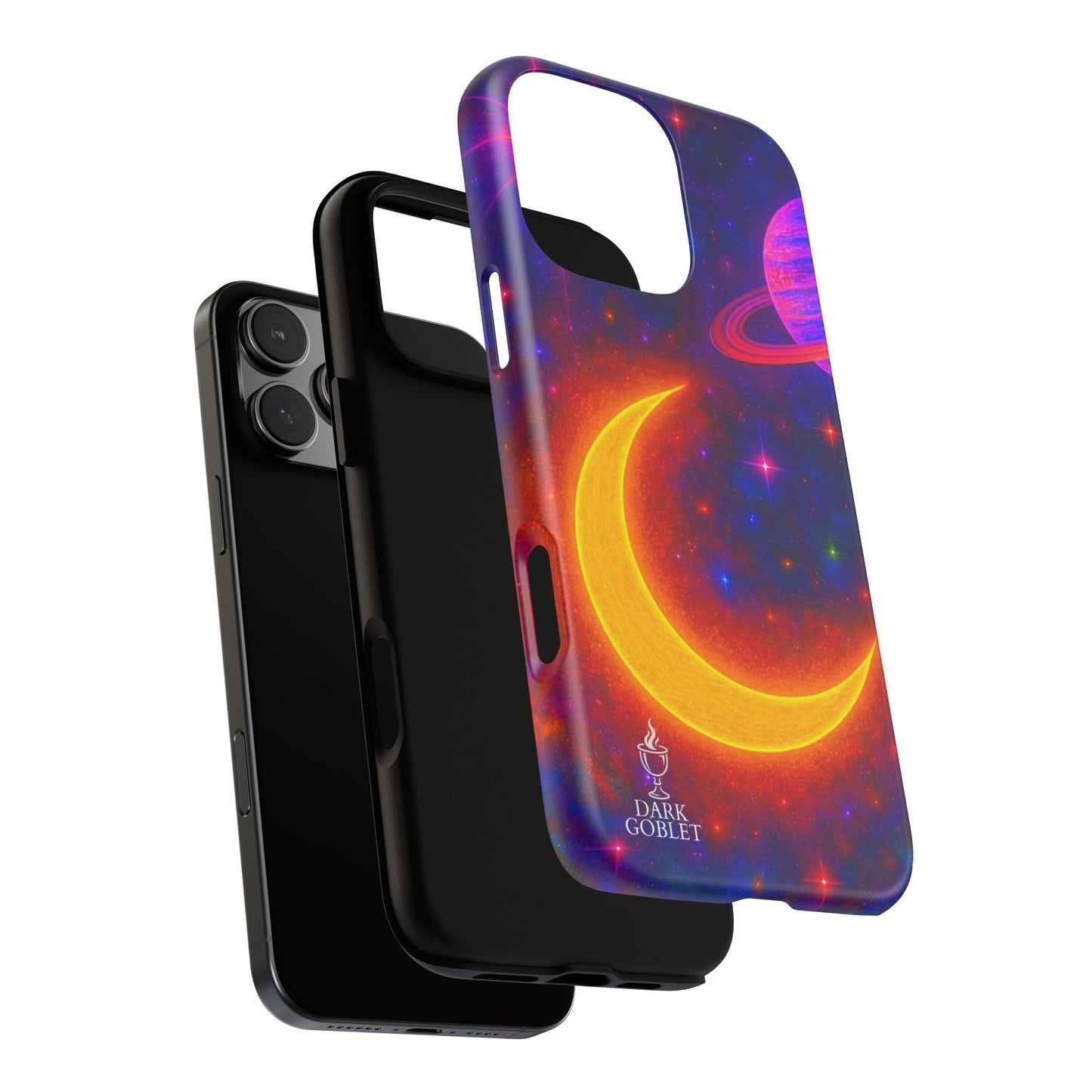 Galaxy Moon Tough Phone Case — Neon Crescent Planet Space Design