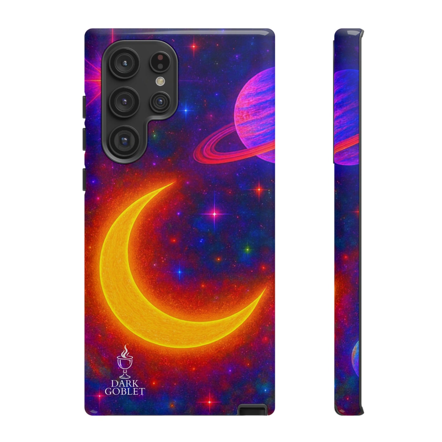 Galaxy Moon Tough Phone Case — Neon Crescent Planet Space Design