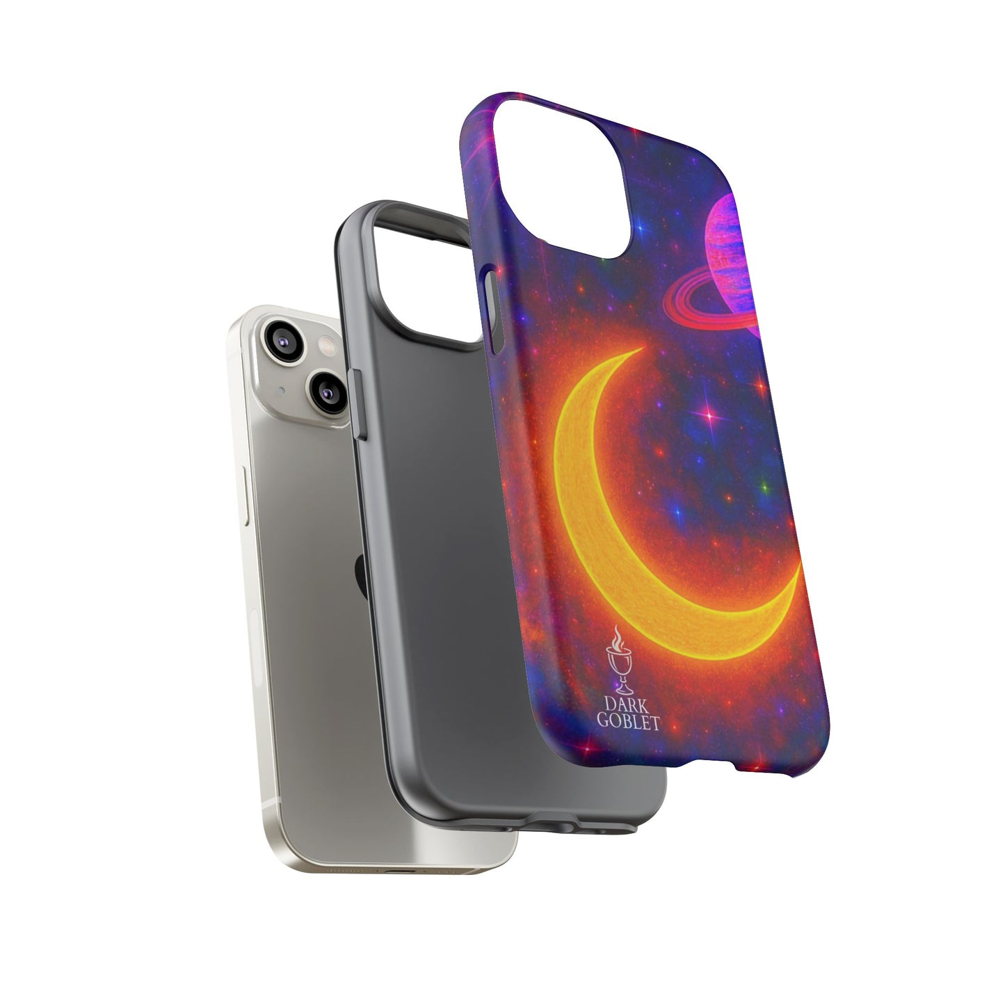 Galaxy Moon Tough Phone Case — Neon Crescent Planet Space Design