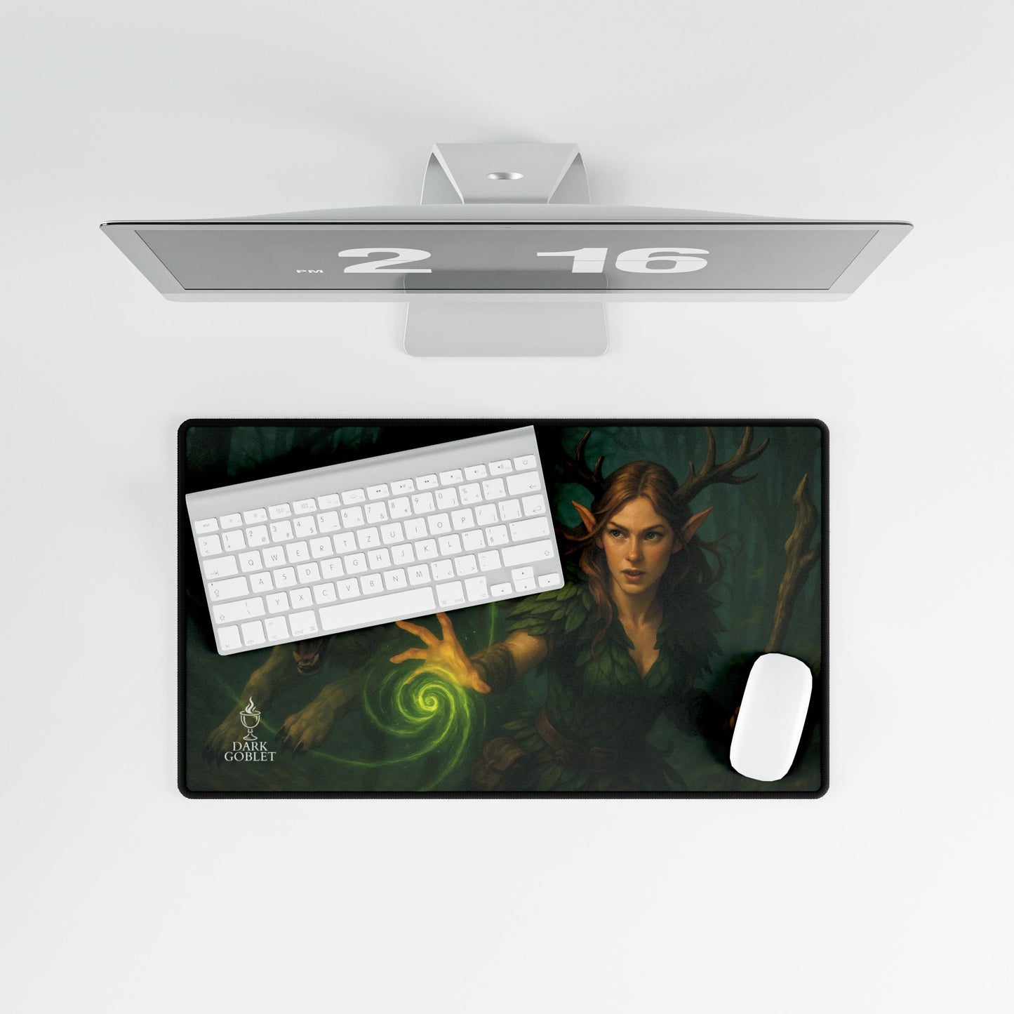 Druid Fantasy Desk Mat — Fantasy Forest Gaming Mousepad with 'The Druid' Artwork Female