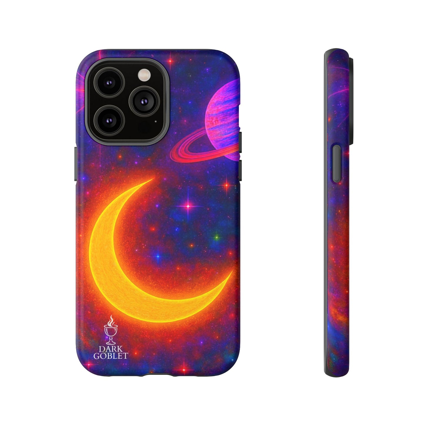 Galaxy Moon Tough Phone Case — Neon Crescent Planet Space Design