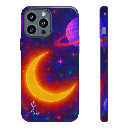 Galaxy Moon Tough Phone Case — Neon Crescent Planet Space Design