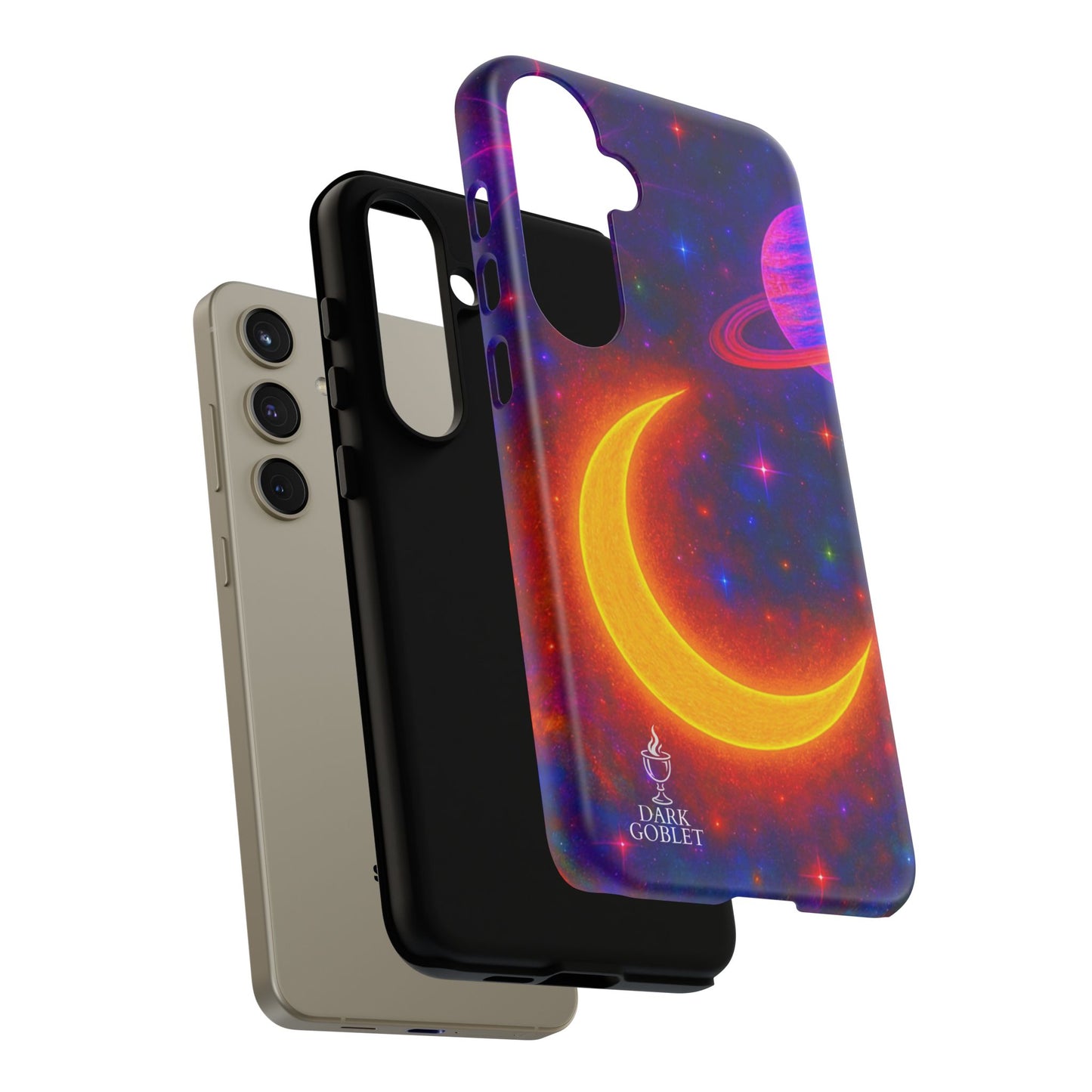 Galaxy Moon Tough Phone Case — Neon Crescent Planet Space Design