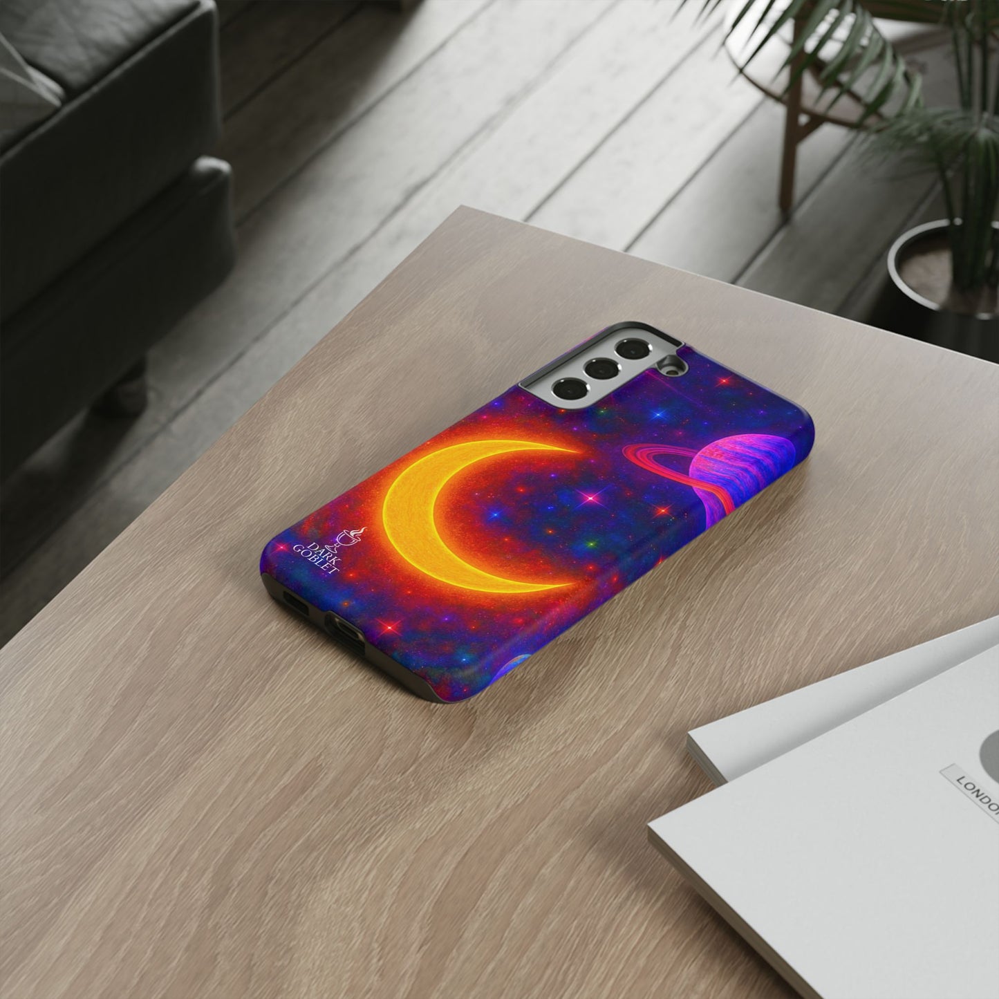 Galaxy Moon Tough Phone Case — Neon Crescent Planet Space Design