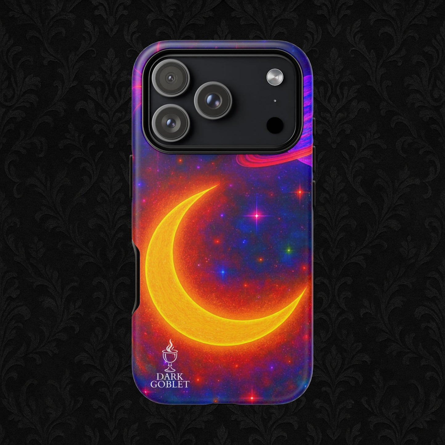 Galaxy Moon Tough Phone Case — Neon Crescent Planet Space Design