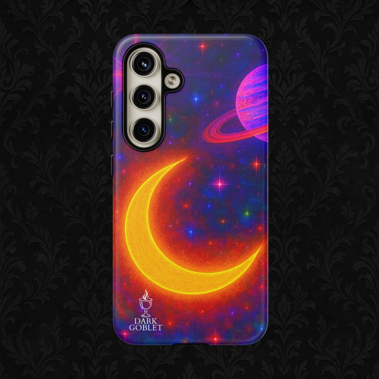 Galaxy Moon Tough Phone Case — Neon Crescent Planet Space Design