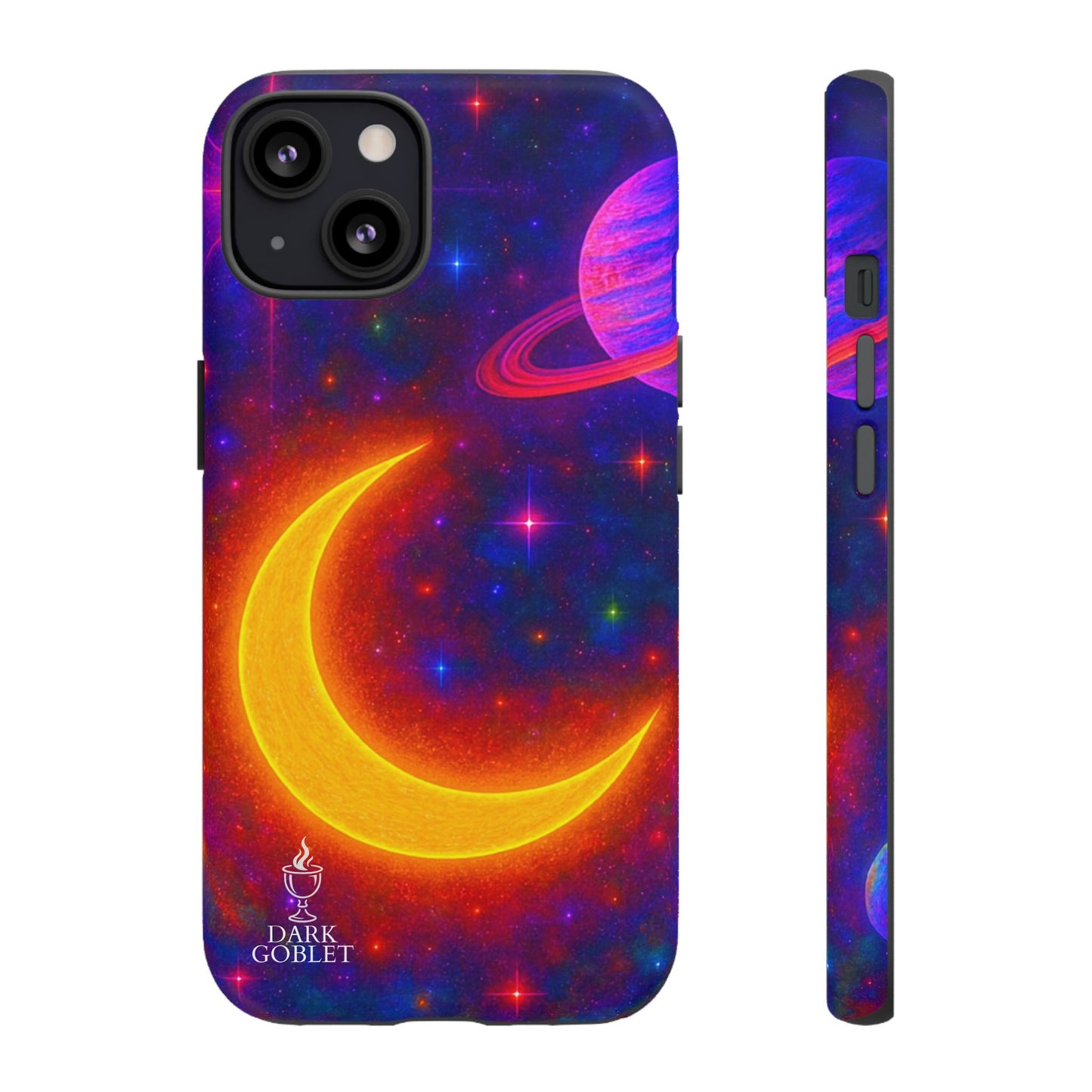 Galaxy Moon Tough Phone Case — Neon Crescent Planet Space Design