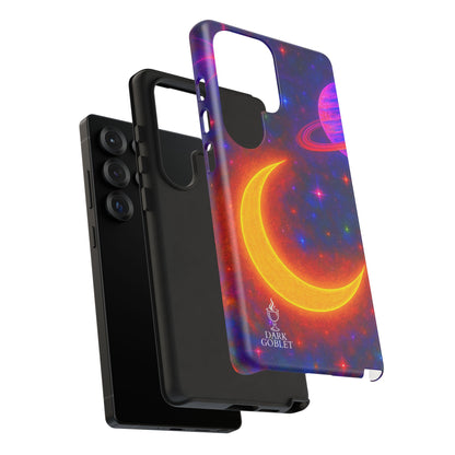 Galaxy Moon Tough Phone Case — Neon Crescent Planet Space Design