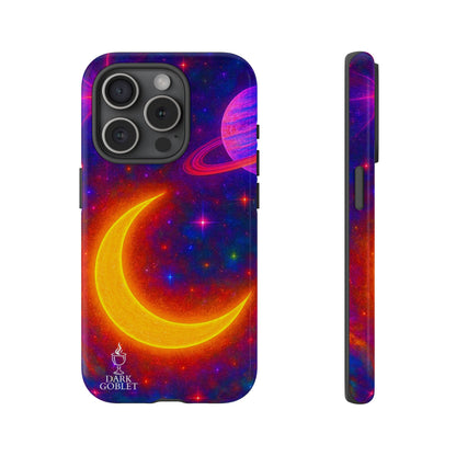 Galaxy Moon Tough Phone Case — Neon Crescent Planet Space Design