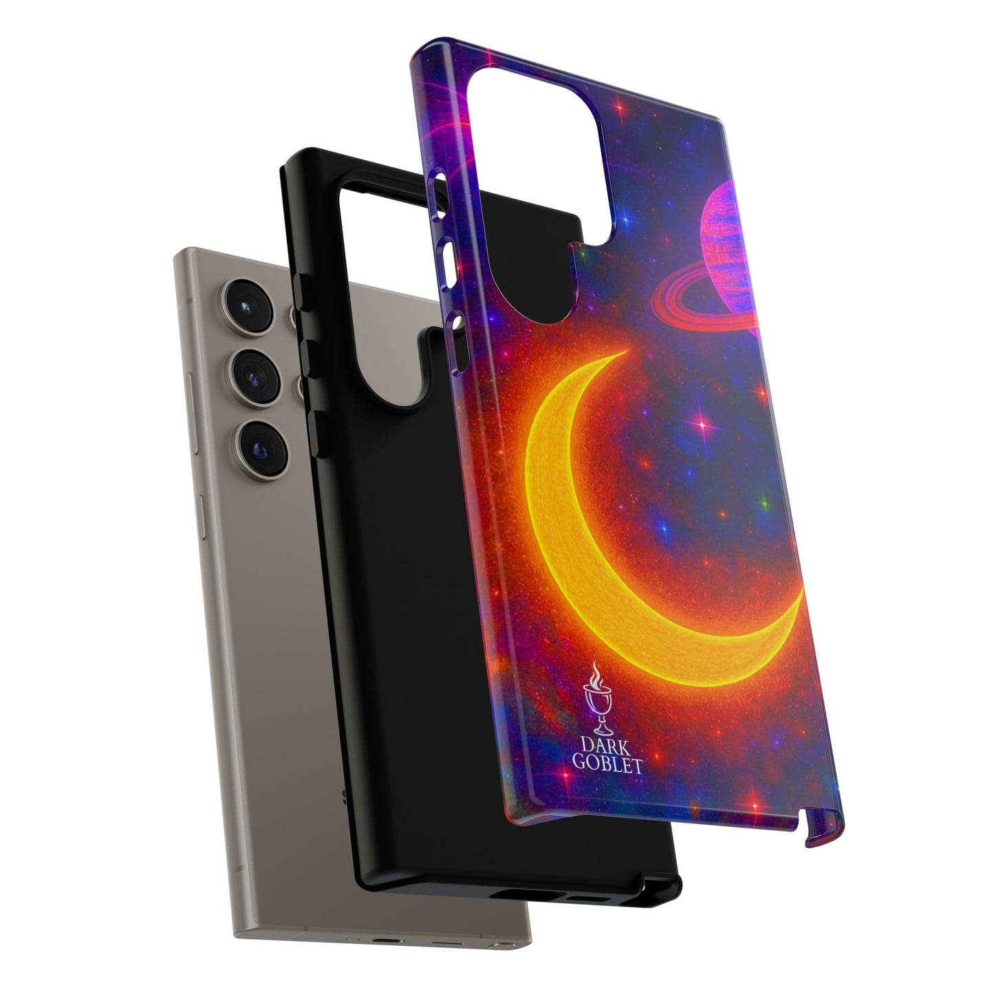 Galaxy Moon Tough Phone Case — Neon Crescent Planet Space Design