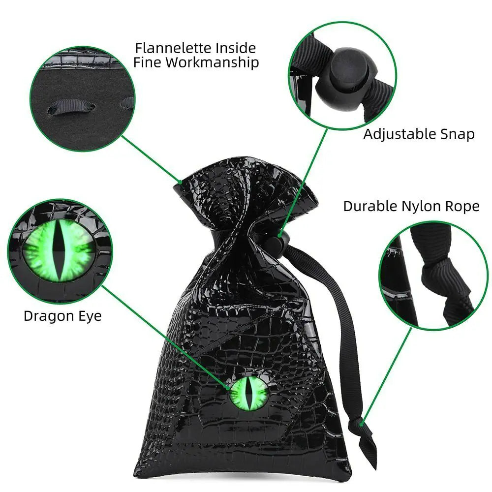 Dragon Eye Drawstring Leather DND Dice Storage Bag